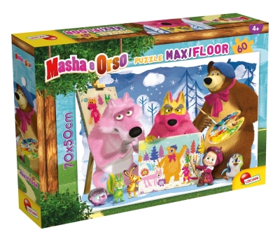 Пъзел Lisciani - Маша и Мечока, Да рисуваме заедно, 60 части