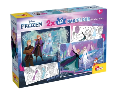 Двулицев пъзел за оцветяване Lisciani - Frozen, 2 x 60 части