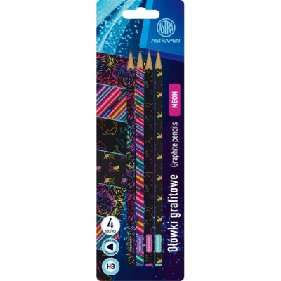 Комплект графитни моливи Astra - Neon, HB, 4 броя