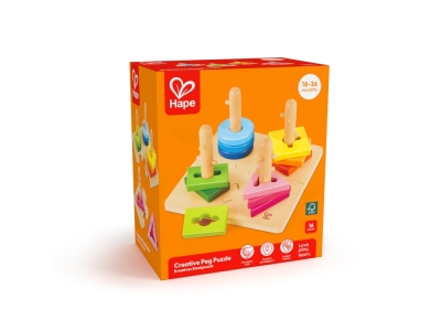 Дървен пъзел Hape - С фигури за нанизване