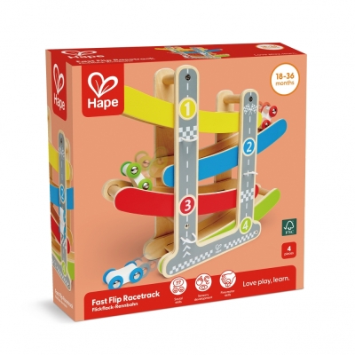 Дървена играчка Hape - Цветна писта, с колички