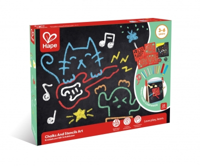 Творчески комплект Hape - Тебешири и шаблони, 21 части