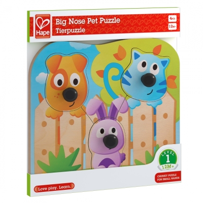 Бебешки дървен пъзел Hape - Животни, 4 части