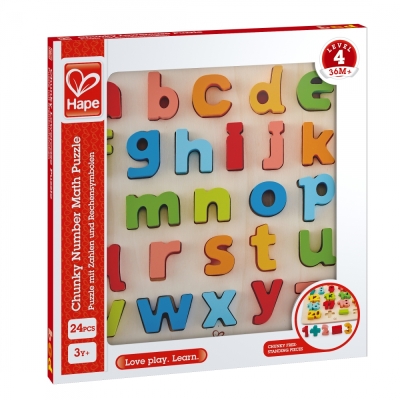 Дървен пъзел Hape - Азбука, Малки букви, 24 части