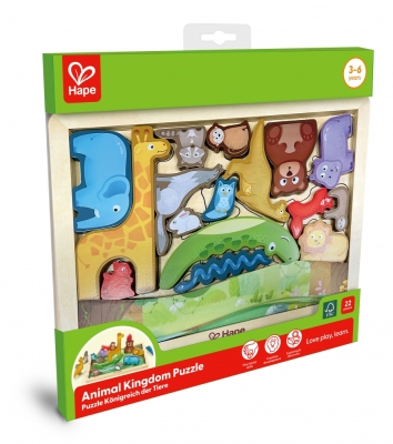 Дървен пъзел Hape - Царството на животните, 22 части