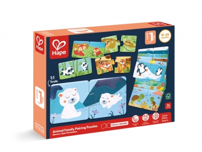 Образователен пъзел Hape - Семейства животни, 36 части