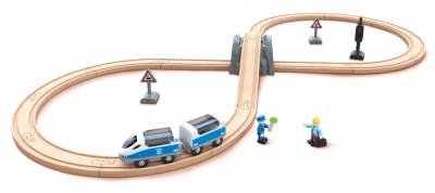 Дървен комплект Hape - Пътнически влак с релси