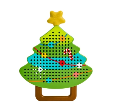 Детска игра Hape - Магнитна дъска за рисуване с топчета, Коледна елха