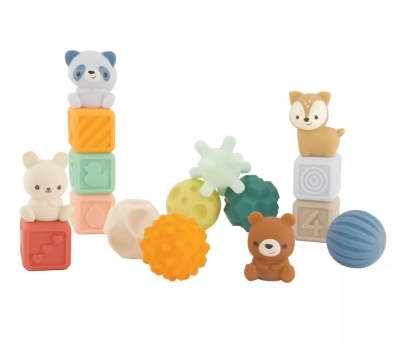 Комплект бебешки сензорни играчки Infantino - Меки цветове, 16 броя