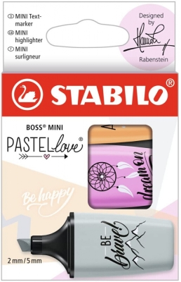 Комплект текст маркери Stabilo - Boss Mini, Pastel Love, 2.0 mm, 3 цвята