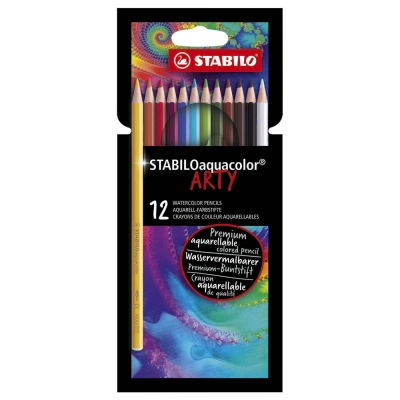 Цветни акварелни моливи Stabilo - Aquacolor Arty, 12 цвята