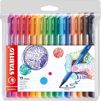 Флумастери Stabilo - PointMax, 15 цвята