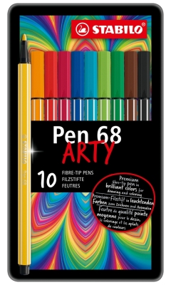 Флумастери Stabilo - Pen 68, Arty, метална кутия, 10 цвята
