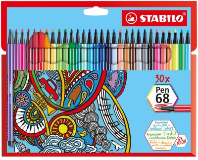 Комплект флумастери Stabilo - Pen 68, 30 цвята