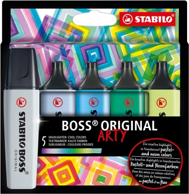 Комплект текст маркери Stabilo - Boss Original, Arty, Cool Colors, 5 цвята