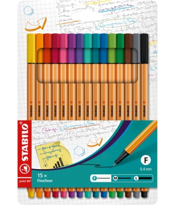 Тънкописци Stabilo - Point 88, 15 цвята