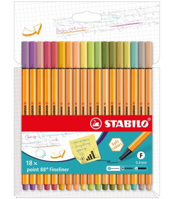 Комплект тънкописци Stabilo - Point 88, 18 цвята