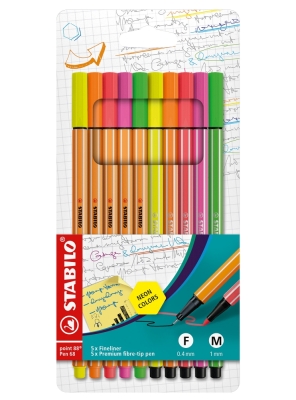 Комплект маркери Stabilo - Point 88 + Pen 68 Neon, 10 броя