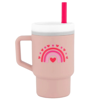 Силиконова чаша със сламка Infantino - Валентинка, 270 ml, Розова