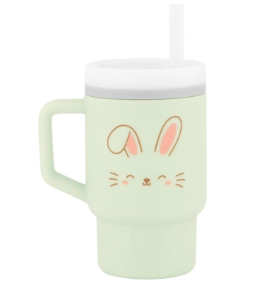 Силиконова чаша със сламка Infantino - Зайче, 270 ml, Зелена
