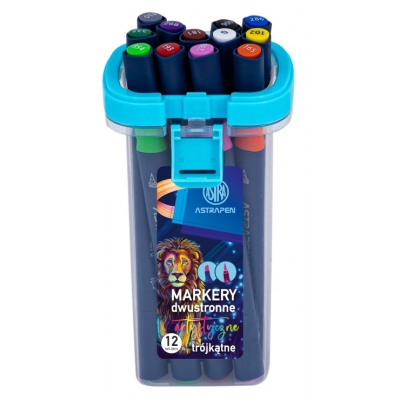 Комплект маркери Astra - Astrapen, Двустранни, 12 цвята