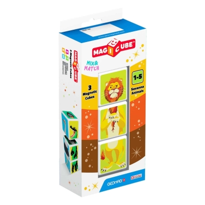 Магнитен конструктор Geomag - Magicube, Животни в Саваната, 3 части