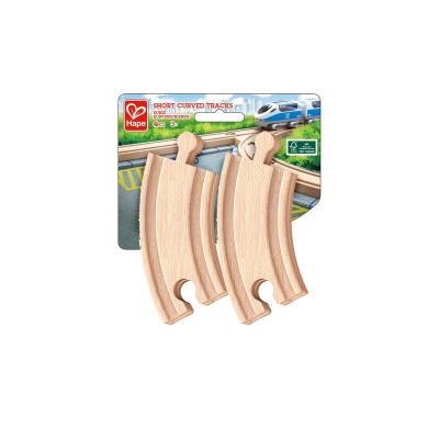 Дървен комплект Hape - Къса железопътна извита релса, 4 броя