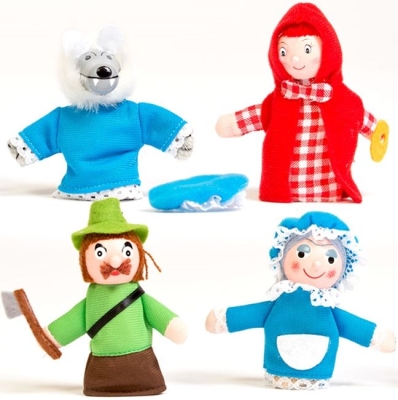 Комплект кукли за пръсти Eurekakids - Червената шапчица, 11 сm, 4 броя