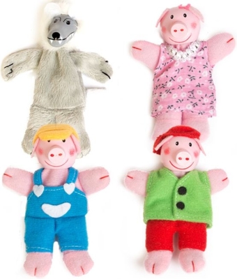 Комплект кукли за пръсти Eurekakids - Трите прасенца & Вълка, 11 сm, 4 броя