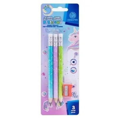 Комплект моливи Astra - Jumbo, Еднорог, 3 броя, с острилка