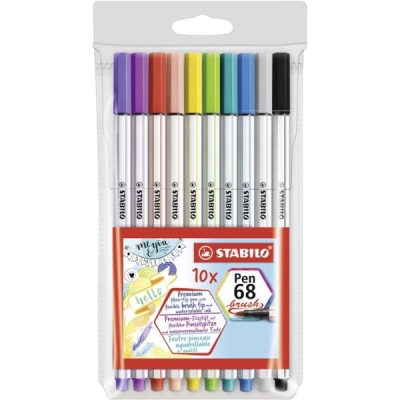 Комплект флумастери Stabilo - Pen 68, Brush, 10 цвята