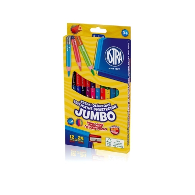 Двустранни цветни моливи Astra - Jumbo, 12 броя, 24 цвята