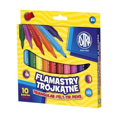 Флумастери Astra - Jumbo, С триъгълна форма, 10 цвята