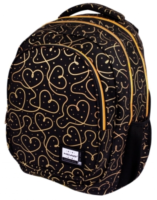 Ученическа раница Head - Златни сърца, 3 ципа