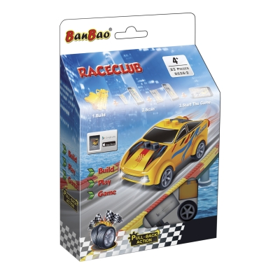 Конструктор BanBao - Пулбек количка, Жълта, 23 части