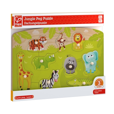 Дървен пъзел Hape - Диви животни, 10 части