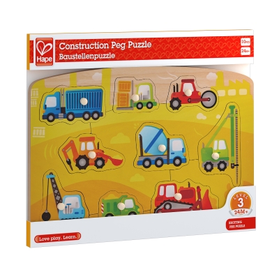 Дървен пъзел Hape - Строителни машини, 10 части