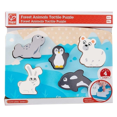 Дървен пъзел Hape - Пипни и разпознай, Полярни животни