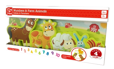 Дървен пъзел Hape - Числа и селскостопански животни