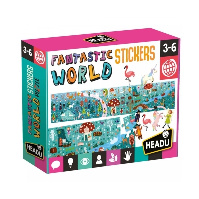 Образователен пъзел Headu - Приказен свят, със стикери