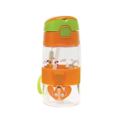 Бутилка за вода със сламка Oops - Куче, Оранжева, 400 ml