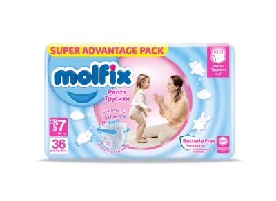 Бебешки пелени гащи Molfix - XX Large , 36 броя + Подарък мокри кърпи