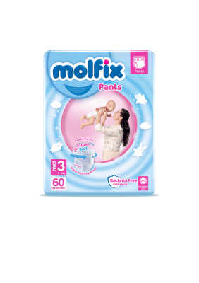 Бебешки пелени гащи Molfix - Midi 3, 60 броя + Подарък мокри кърпи