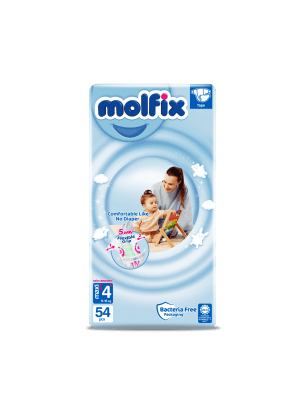 Бебешки пелени Molfix - Maxi Plus 4+, 54 броя + Подарък мокри кърпи