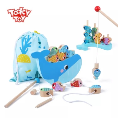 Дървена игра за баланс Tooky Toy - Риболов, 25 части