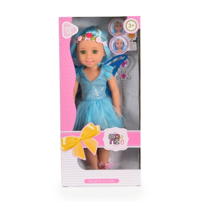 Детска кукла Moni Toys - Fairy Doll, 38 cm, с магическа пръчка, Синя