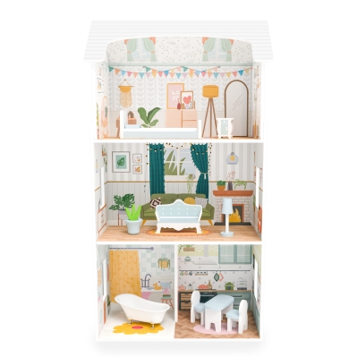Дървена къща за кукли с мебели Moni Toys, 9 части