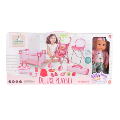 Игрален комплект Tutu love - Кукла с количка, кошара и стол, 36 cm