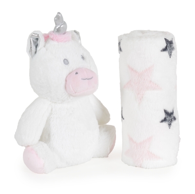 Бебешко одеяло с играчка Cangaroo - Unicorn Stars, 90 х 75 cm