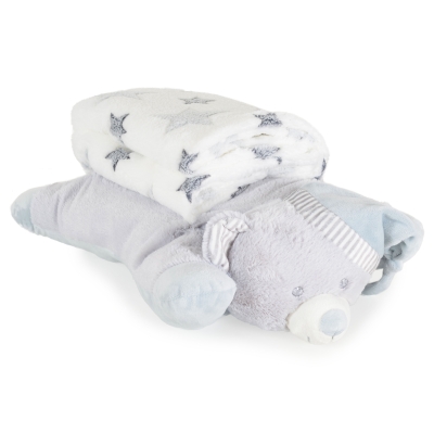 Бебешко одеяло с възглавница Cangaroo - Sleepy Bear, 90 х 75 cm, Сиво